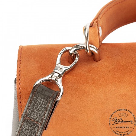 Женская кожаная сумка "Эстель" (тёмно-коричневый с оранжевым)