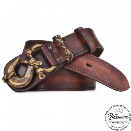 Кожаный мужской ремень ручной работы "Тарантино" (коричневый)