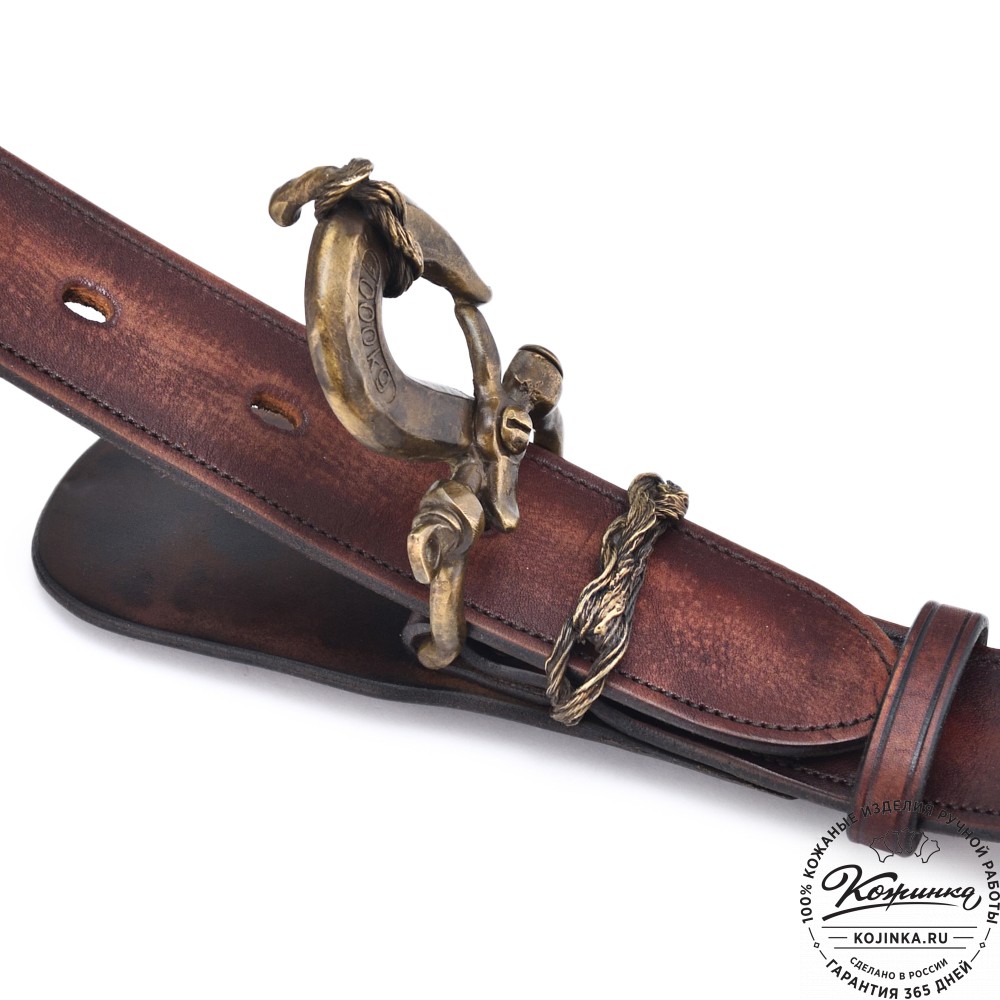 Кожаный мужской ремень ручной работы "Тарантино" (коричневый)