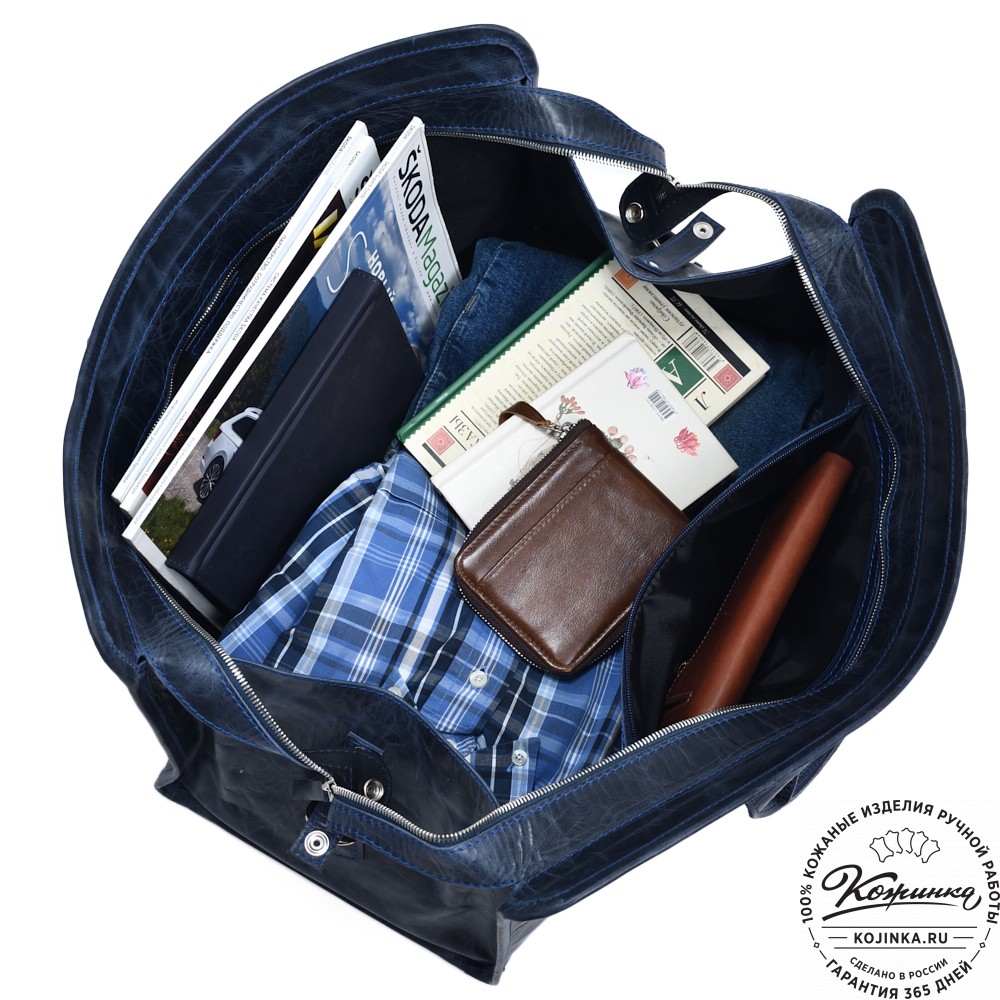  Кожаная дорожная сумка "Чарли" (синий антик) 