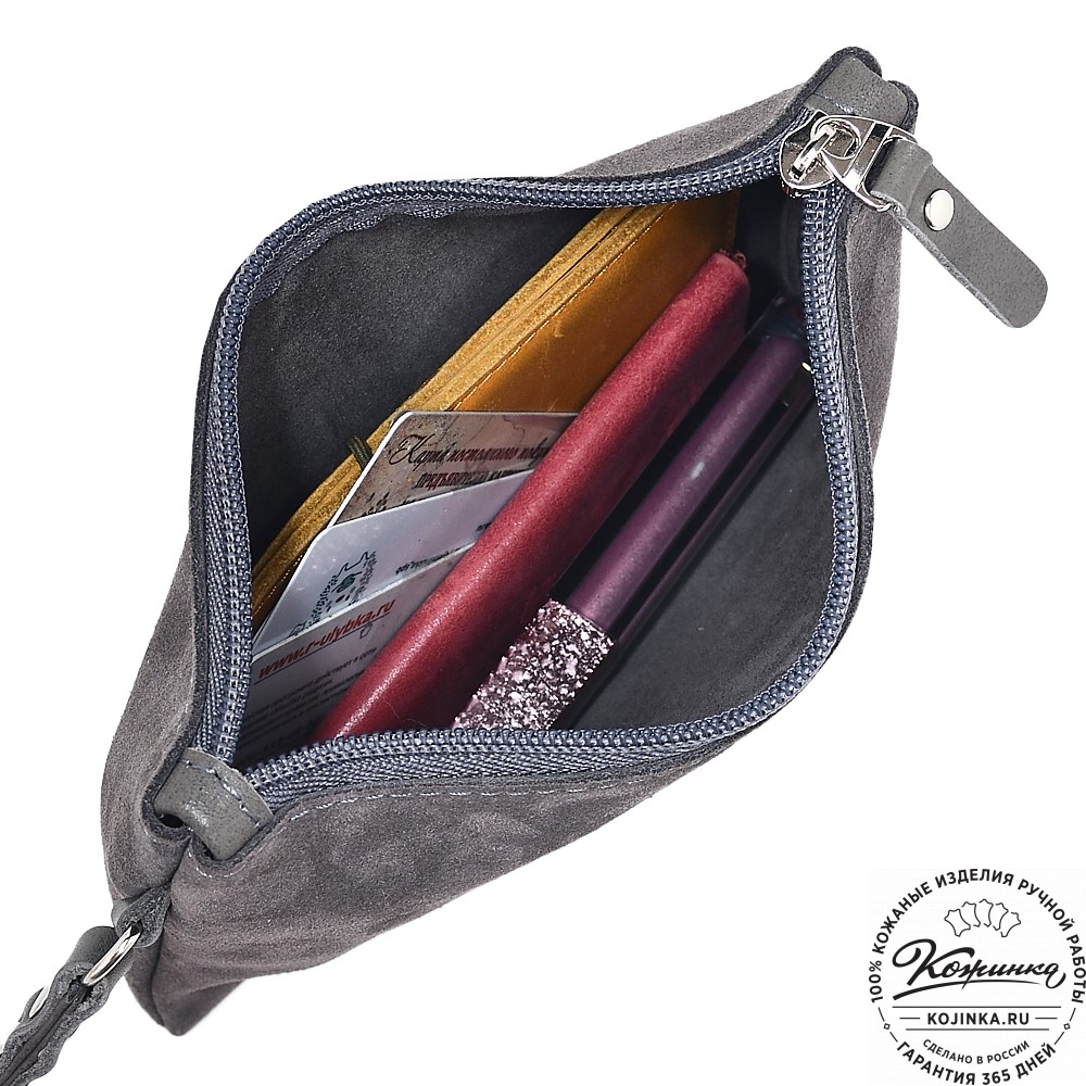  Кожаная косметичка "Флавия" велюр (серый) 