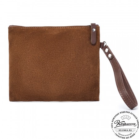  Кожаная косметичка "Флавия" велюр (коричневая) 