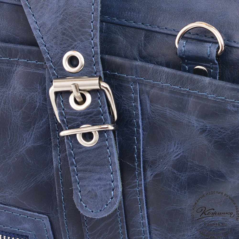 Деловая кожаная сумка "Доминик" (синий антик)
