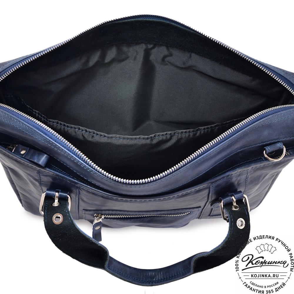 Деловая кожаная сумка "Доминик" (синий антик)