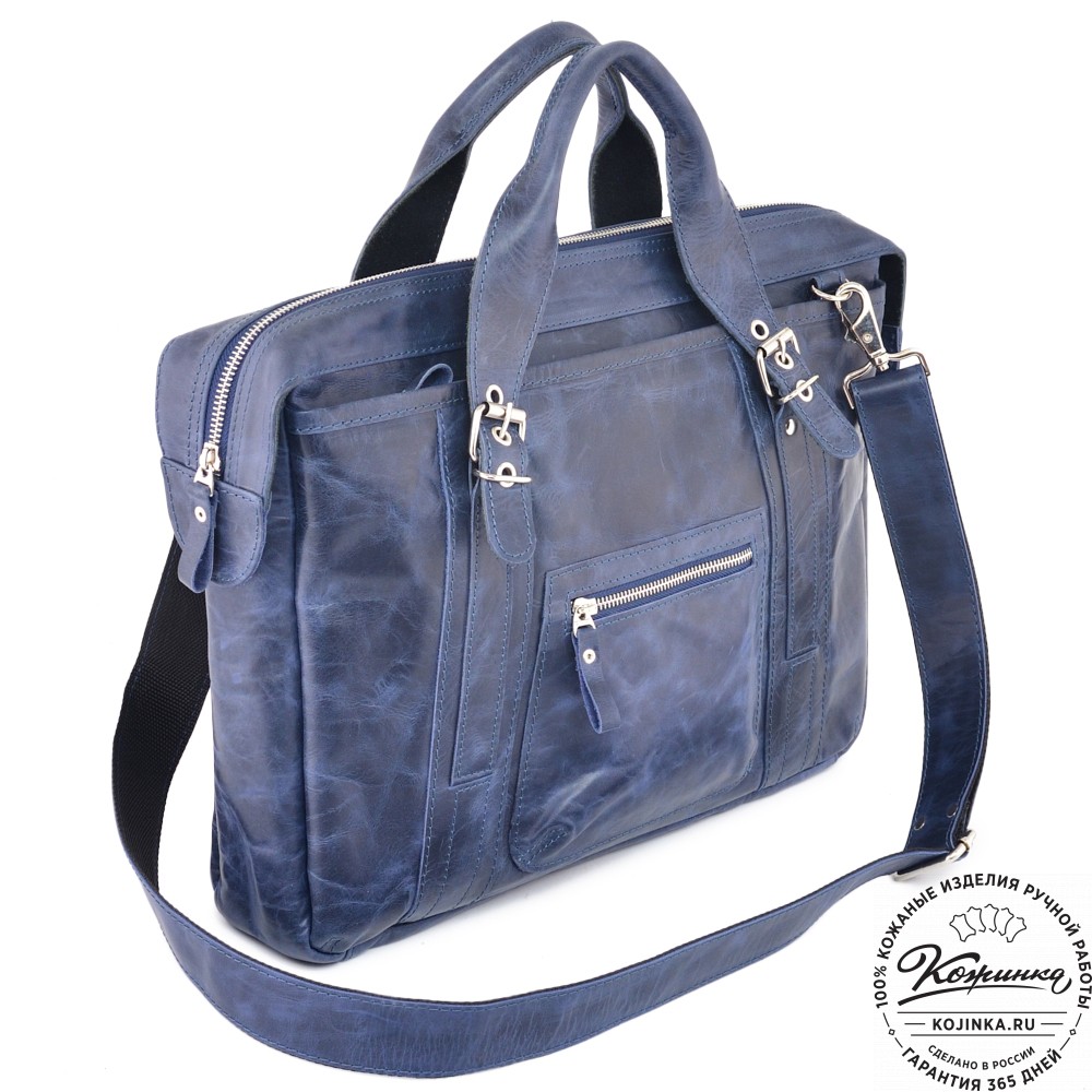 Деловая кожаная сумка "Доминик" (синий антик)