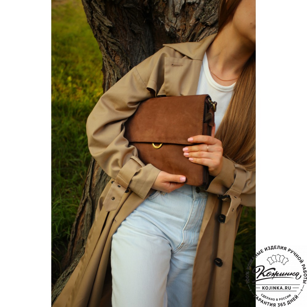 Женская сумка из кожи и замши  "Мишель" (коричневая)