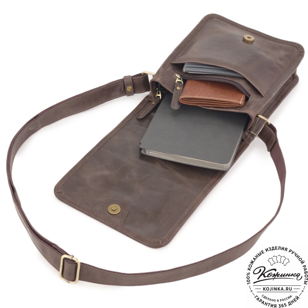 Кожаная сумка через плечо "Митчел мини" (темно-коричневая антик)