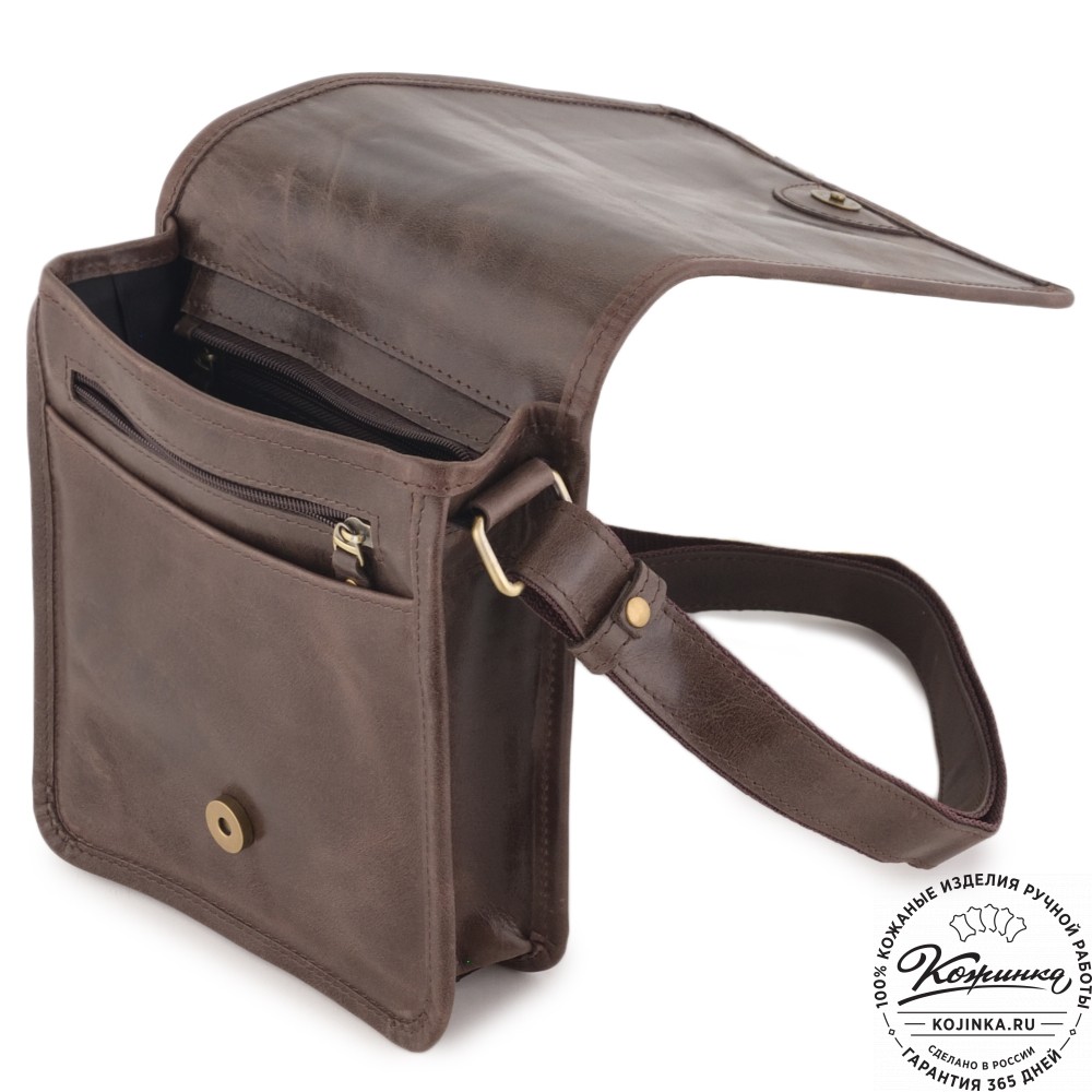 Кожаная сумка через плечо "Митчел мини" (темно-коричневая антик)