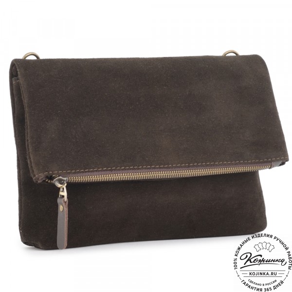 Кожаный клатч "Молли" велюр (шоколад). фото 1
