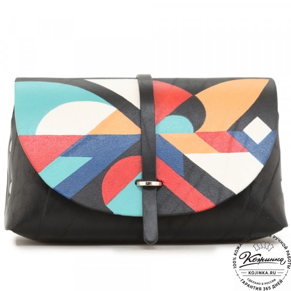 Женская кожаная сумка "Милла макси" "Абстракция" (черная). фото 1