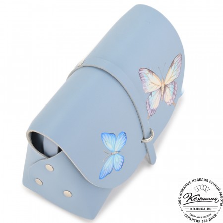  Женская кожаная сумка "Милла макси" "Бабочки" (голубая) 
