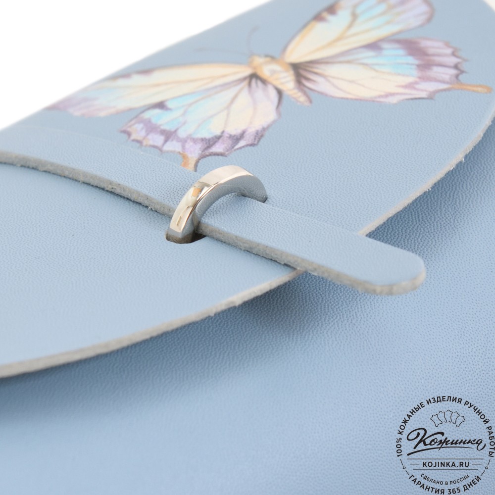  Женская кожаная сумка "Милла макси" "Бабочки" (голубая) 
