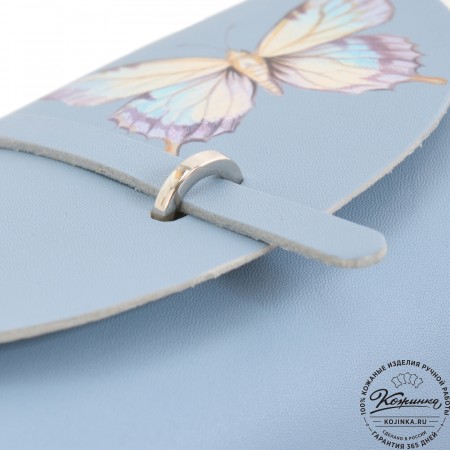  Женская кожаная сумка "Милла макси" "Бабочки" (голубая) 