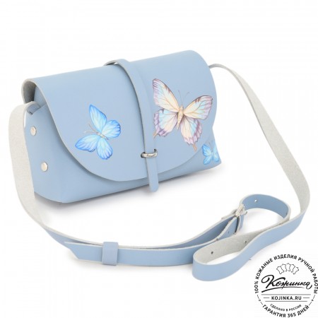  Женская кожаная сумка "Милла макси" "Бабочки" (голубая) 