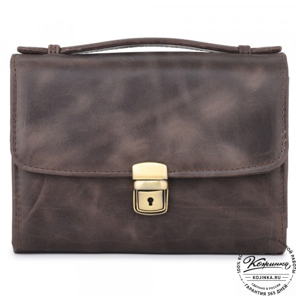 Кожаная барсетка "Фидель" (темно-коричневый антик). фото 1