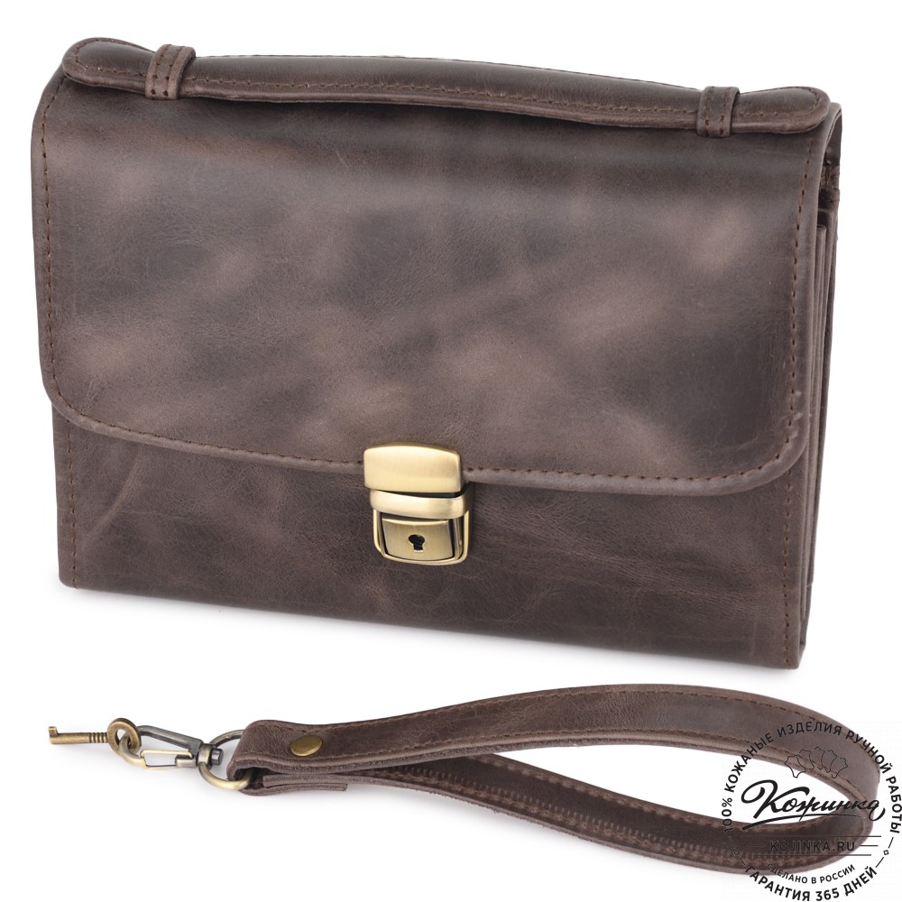 Кожаная барсетка "Фидель" (темно-коричневый антик)