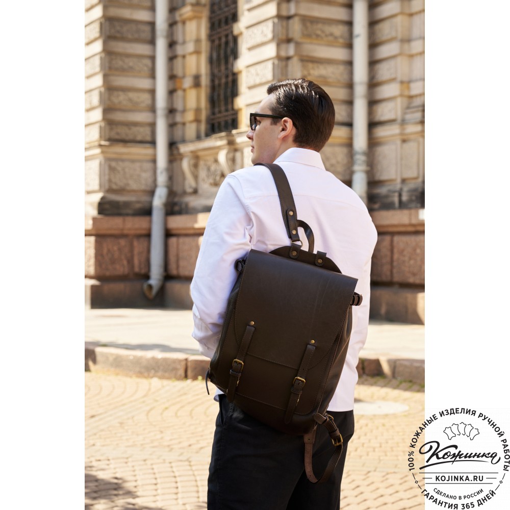 Кожаный рюкзак "Рафаэль New" (коричневый с темно-коричневым)