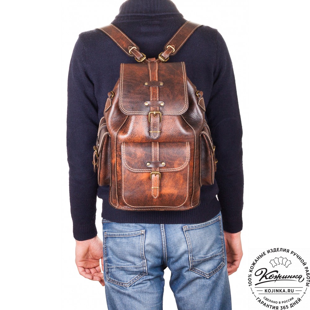  Кожаный рюкзак "Патриот" (старение рыжий)