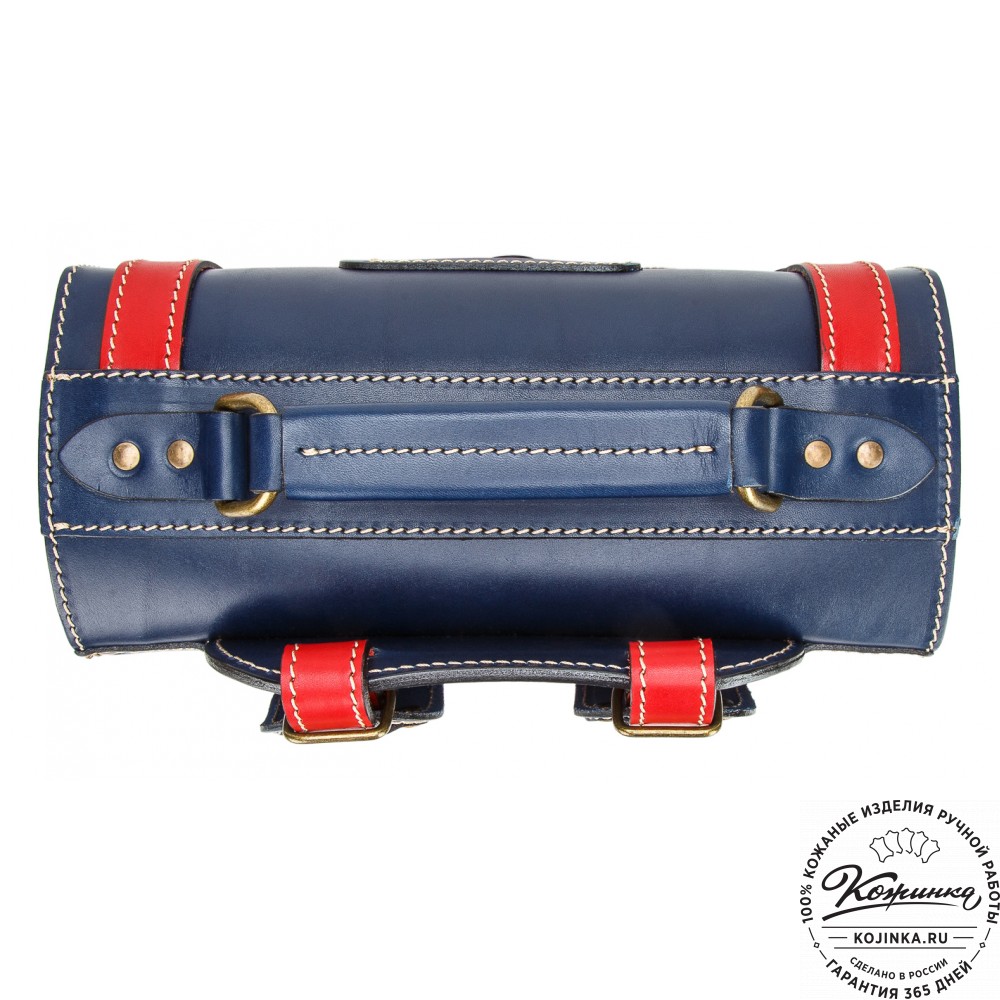 Кожаный ранец-портфель "Джон" (синий с красным)