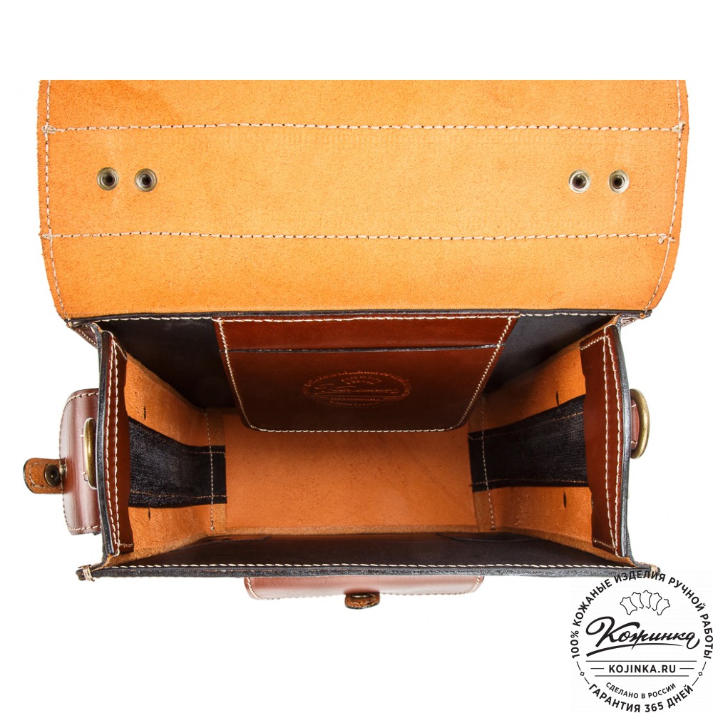 Кожаный ранец-портфель "Джон" (коричневый с синим)