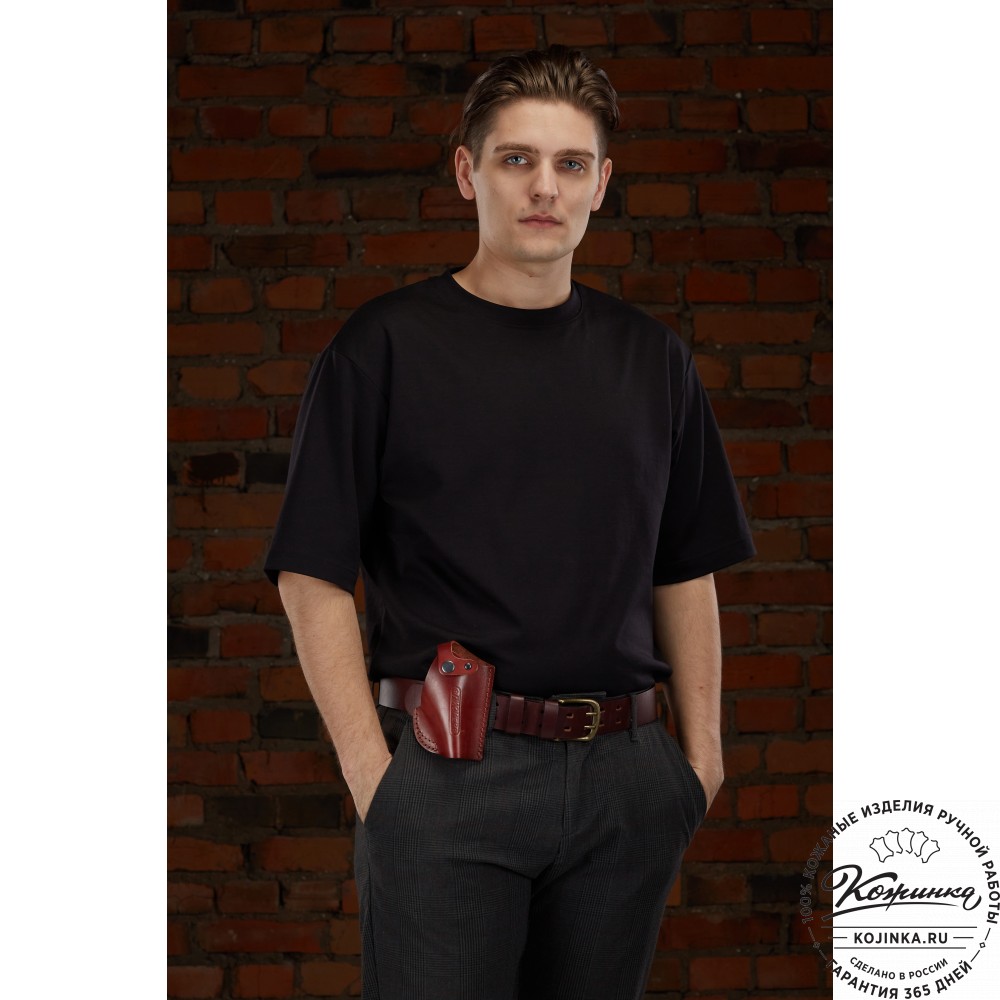 Кожаная поясная кобура  для пистолета "Пионер" (тёмно-коричневая)