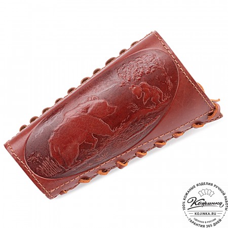 Кожаный патронташ на приклад двурядный - калибр 7,62 (коньяк)