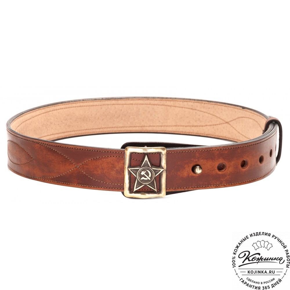 Кожаный мужской ремень "Комбат" (коричневый)