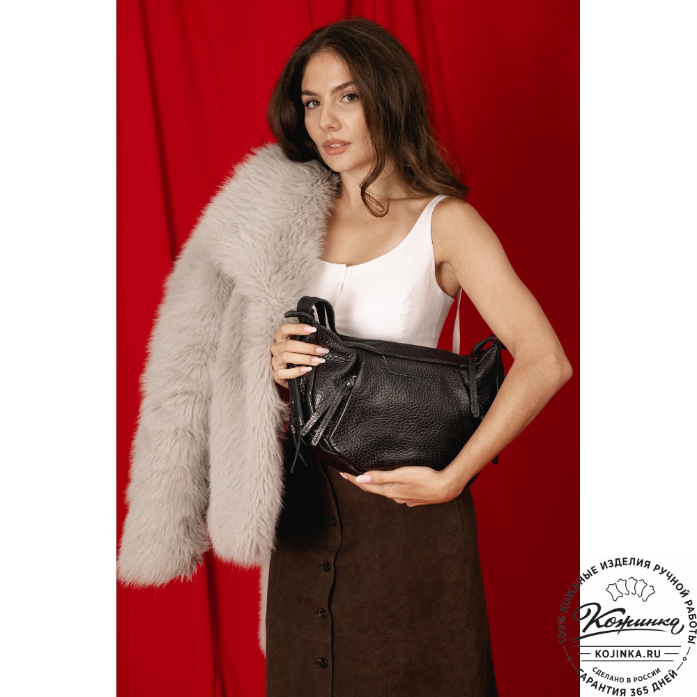 Женская кожаная сумка "Техас" (фактура чёрная)