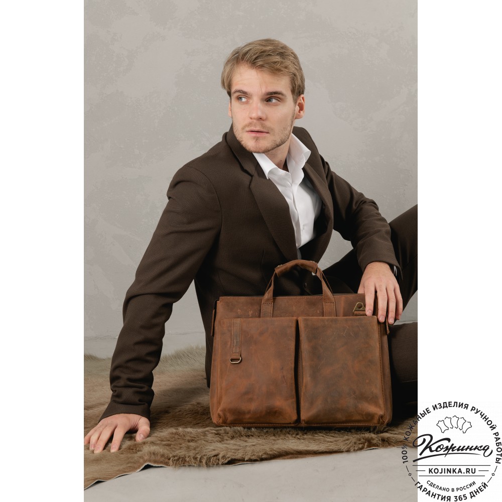 Кожаная деловая сумка "Стюарт" (тёмно-коричневый крейзи)
