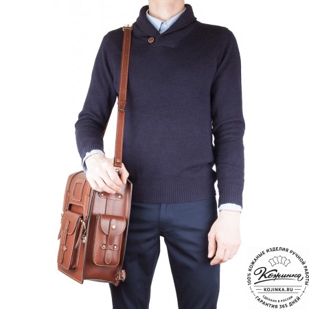 Кожаный ранец-портфель "Джон" (синий с красным)