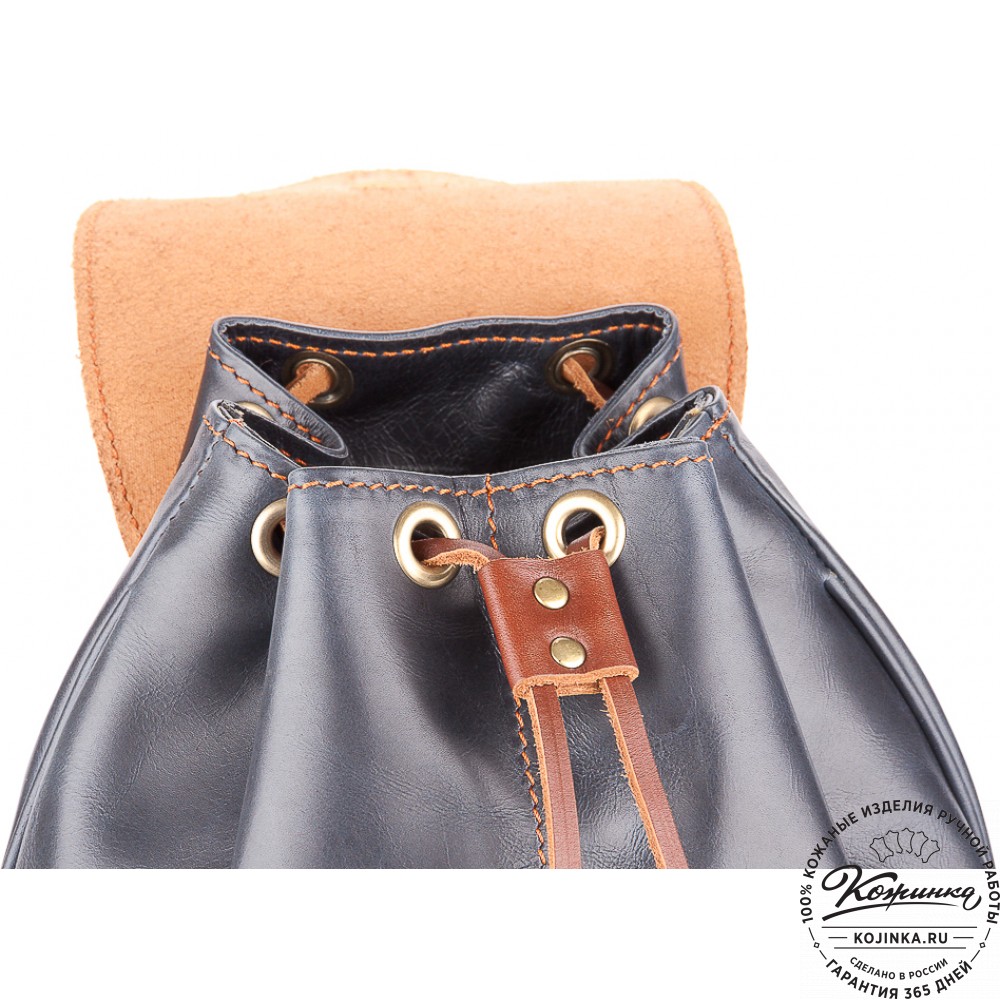 Кожаный рюкзак "Пилот" (синий с коричневым)