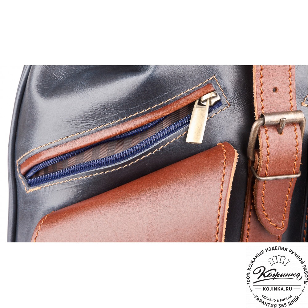 Кожаный рюкзак "Пилот" (синий с коричневым)