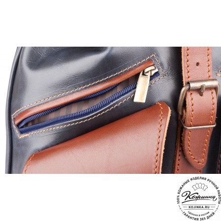 Кожаный рюкзак "Пилот" (синий с коричневым)