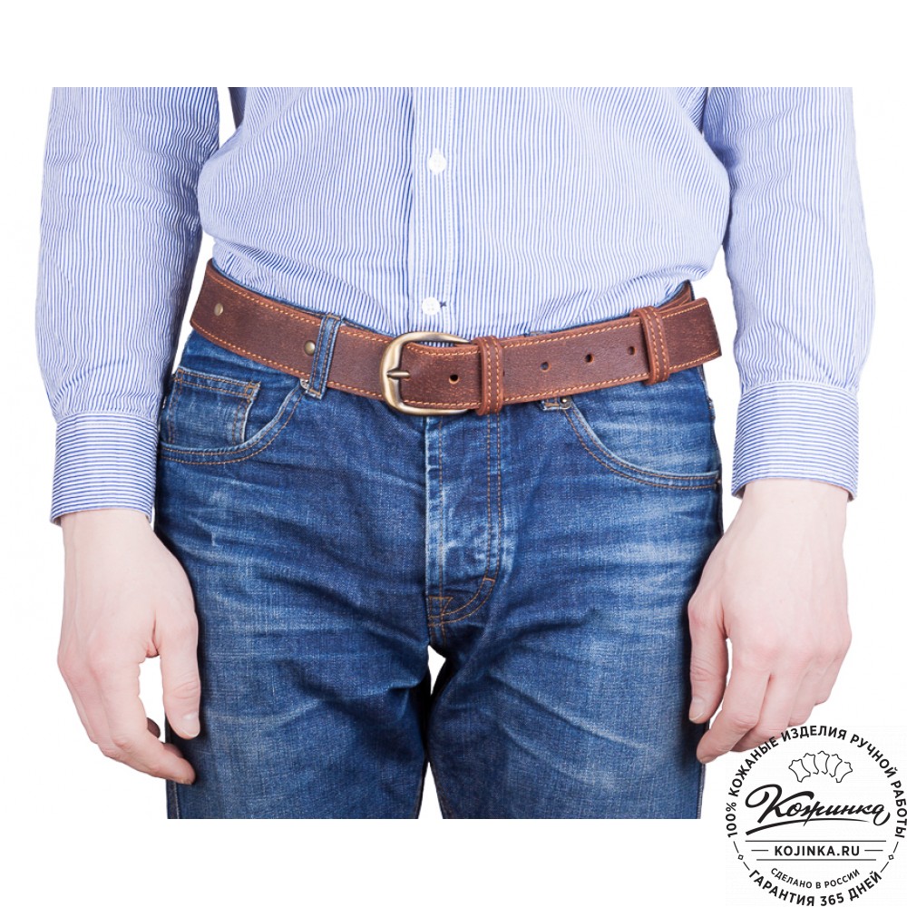 Кожаный мужской ремень "Анри" (чёрный с пистонами)