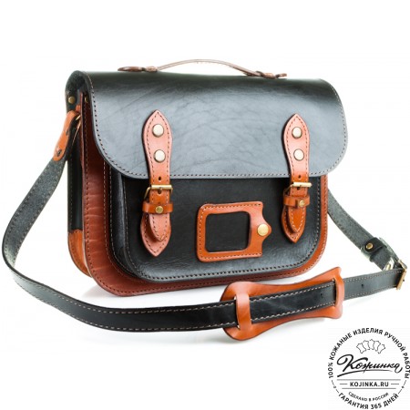 Кожаный портфель "Сатчел"  (чёрный с рыжим)