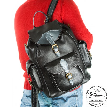 Кожаный рюкзак "Мидл" (чёрный)