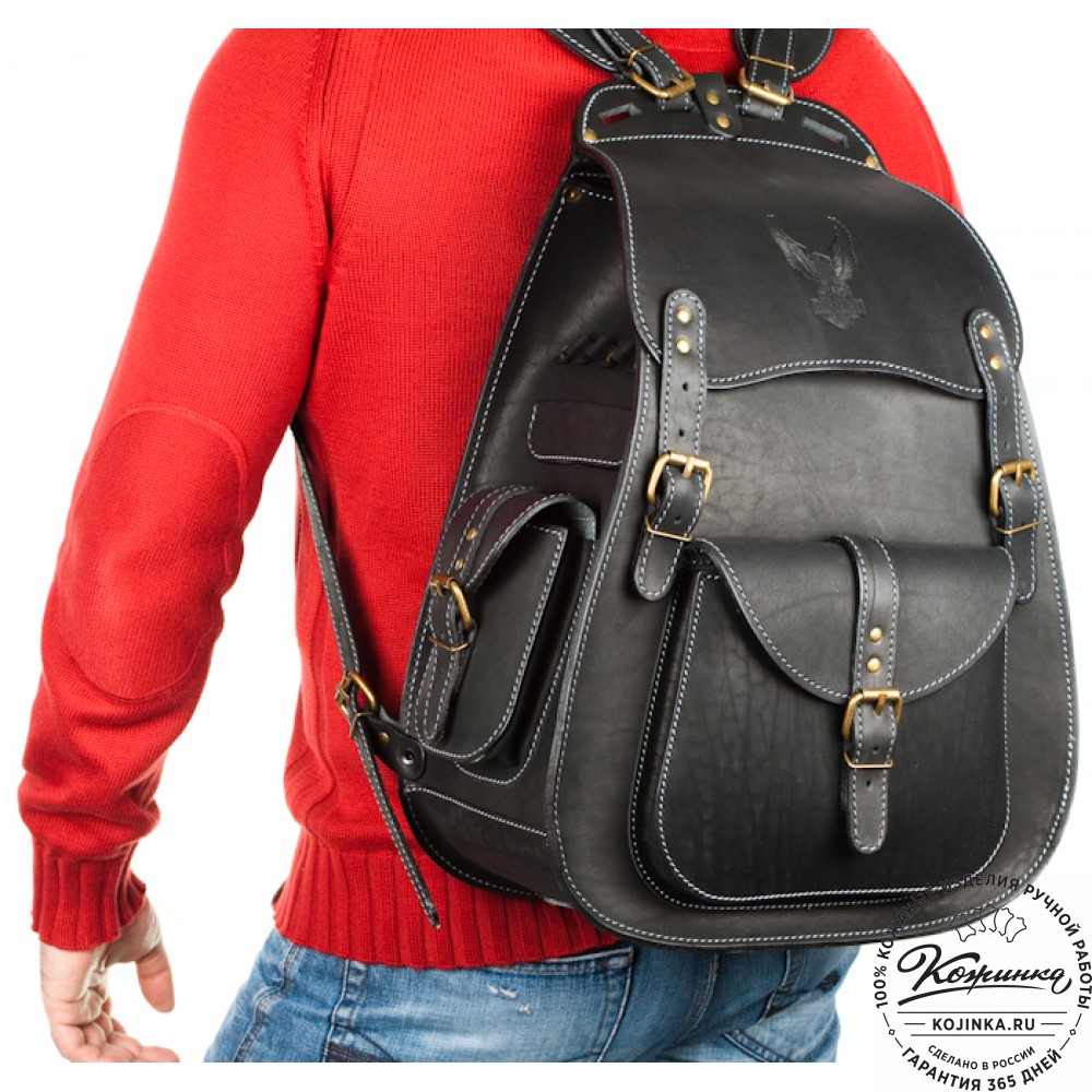 Мужской кожаный рюкзак "Байкер" (чёрный)