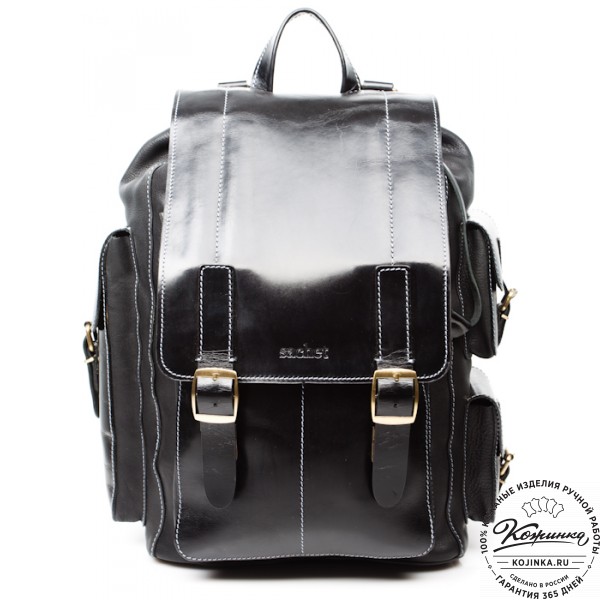 Мужской кожаный рюкзак "Следопыт" (чёрный). фото 1