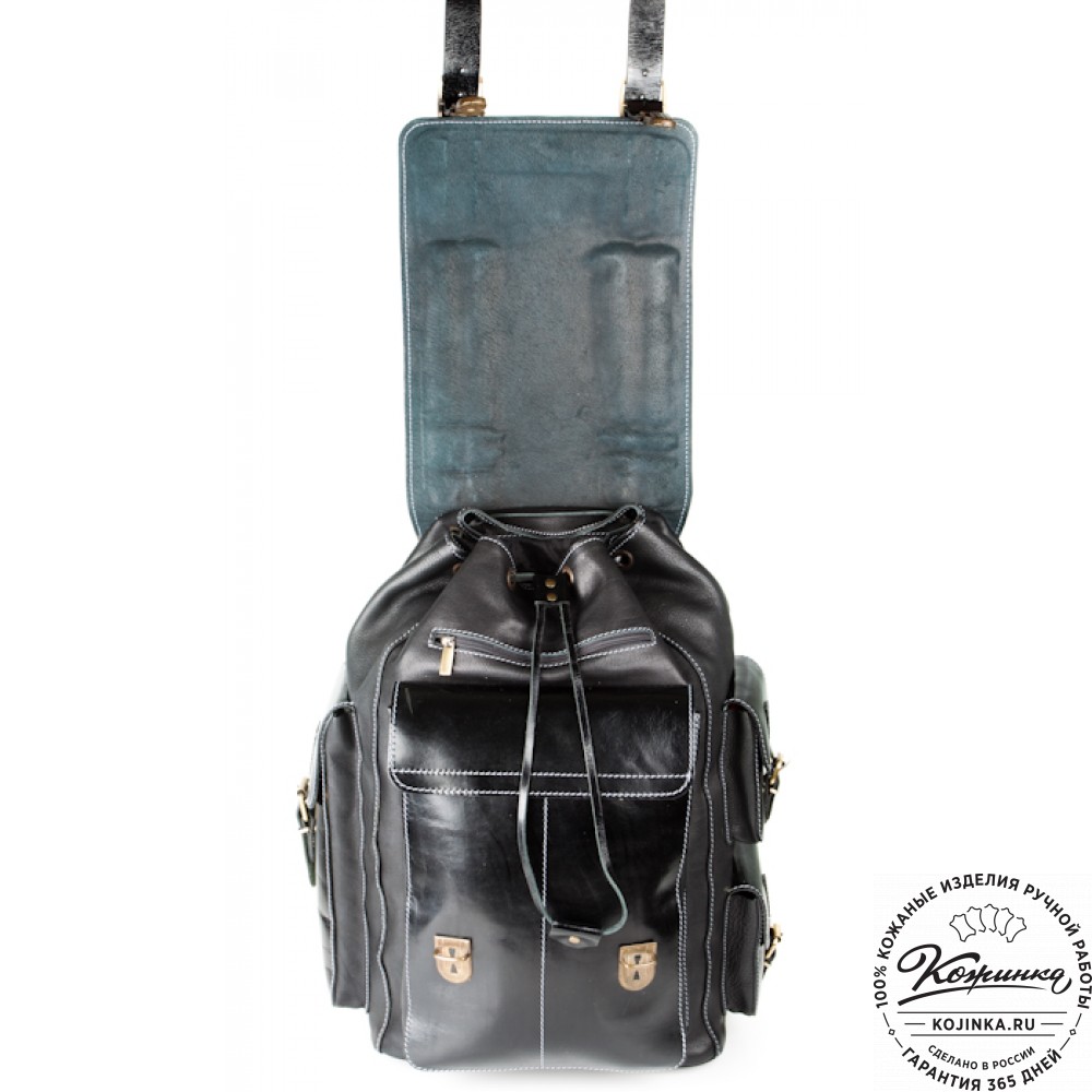 Мужской кожаный рюкзак "Следопыт" (чёрный)