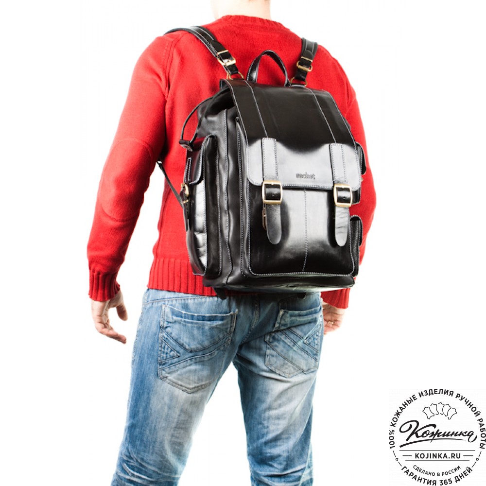 Мужской кожаный рюкзак "Следопыт" (чёрный)
