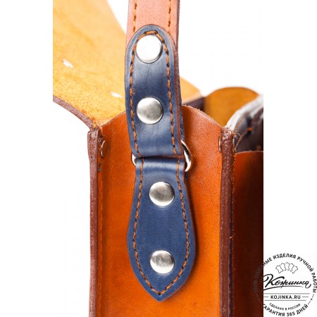 Кожаный портфель "Сатчел"  (рыжий с синим)