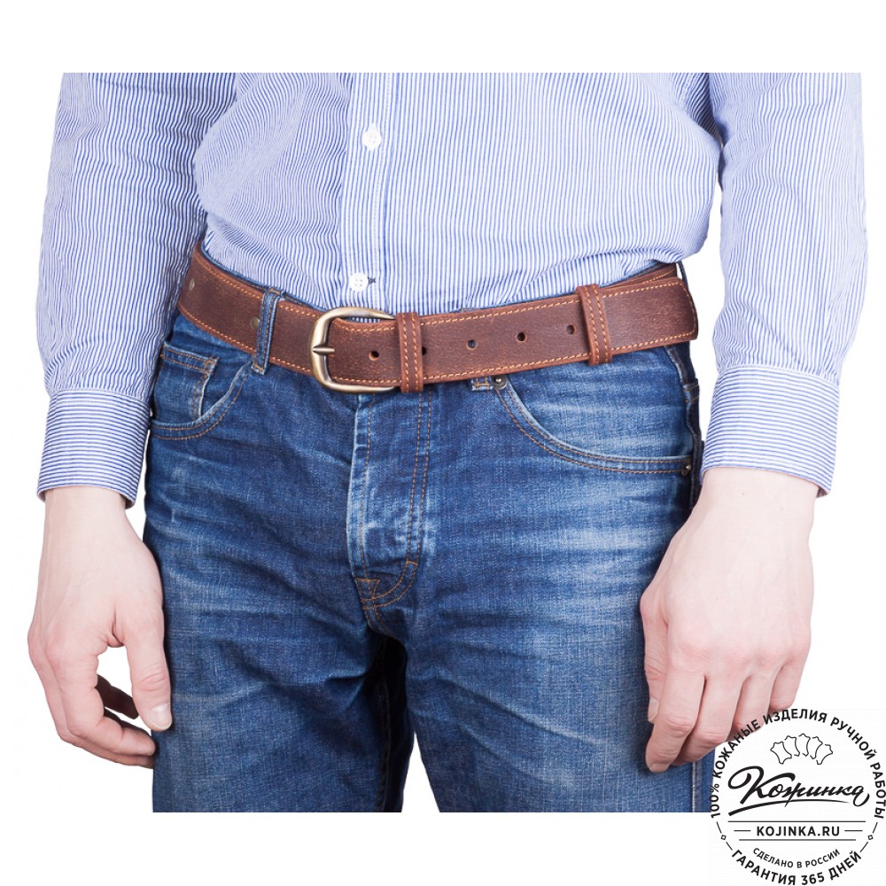 Кожаный мужской ремень "Анри" (чёрный с пистонами)